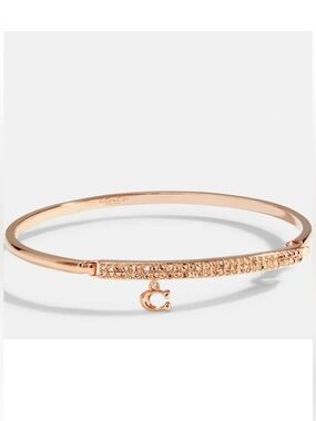 NWT COACH Signature Pave Bar C Charm‎ Hinged Rosegold Bangle Bracelet St. 91429